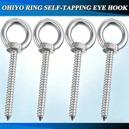 1pc Heavy Duty 304 Stainless Steel Self-Tapping Eye Screw, Silver Eye Hook, Metal Spiral Ceiling Hook, M5x80 Thread- Suitable For DIY Cork Crafts, Wooden Picture Frame Hanging, Ceiling Hook Installat
