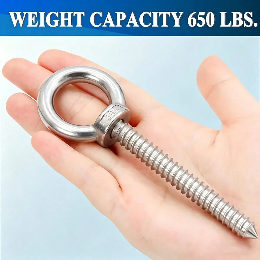 1pc Heavy Duty 304 Stainless Steel Self-Tapping Eye Screw, Silver Eye Hook, Metal Spiral Ceiling Hook, M5x80 Thread- Suitable For DIY Cork Crafts, Wooden Picture Frame Hanging, Ceiling Hook Installat