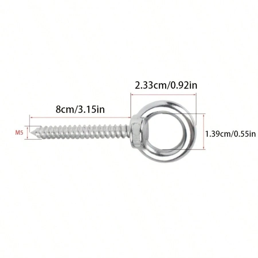 1pc Heavy Duty 304 Stainless Steel Self-Tapping Eye Screw, Silver Eye Hook, Metal Spiral Ceiling Hook, M5x80 Thread- Suitable For DIY Cork Crafts, Wooden Picture Frame Hanging, Ceiling Hook Installat