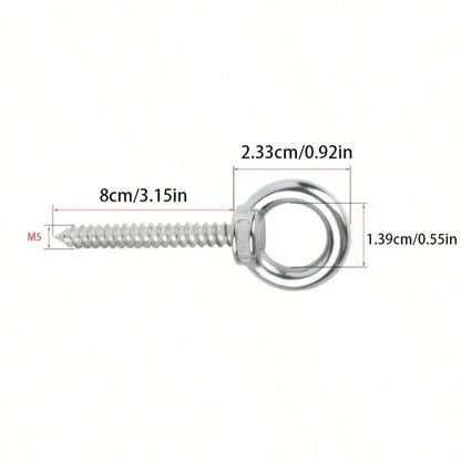 1pc Heavy Duty 304 Stainless Steel Self-Tapping Eye Screw, Silver Eye Hook, Metal Spiral Ceiling Hook, M5x80 Thread- Suitable For DIY Cork Crafts, Wooden Picture Frame Hanging, Ceiling Hook Installat