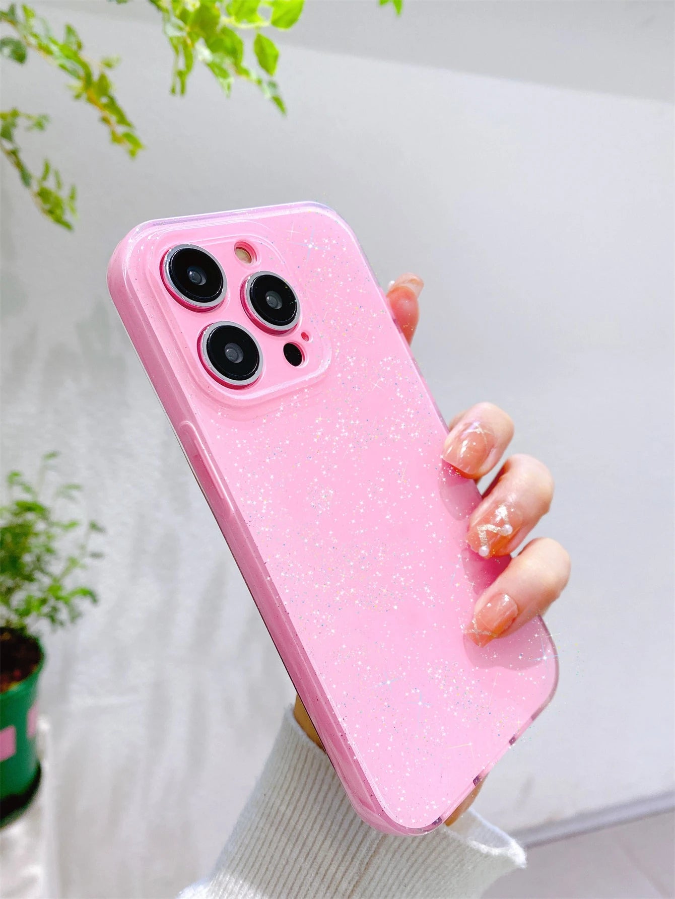1pc High-Quality Pink Jelly Glitter Soft TPU Phone Case, Anti-Fall, Anti-Sweat, Anti-Fingerprint, Wear-Resistant, Non-Fading, Compatible With IPhone 17Pro Max/17Pro/17/16plus/16Pro Max/16/16Pro/15Pro