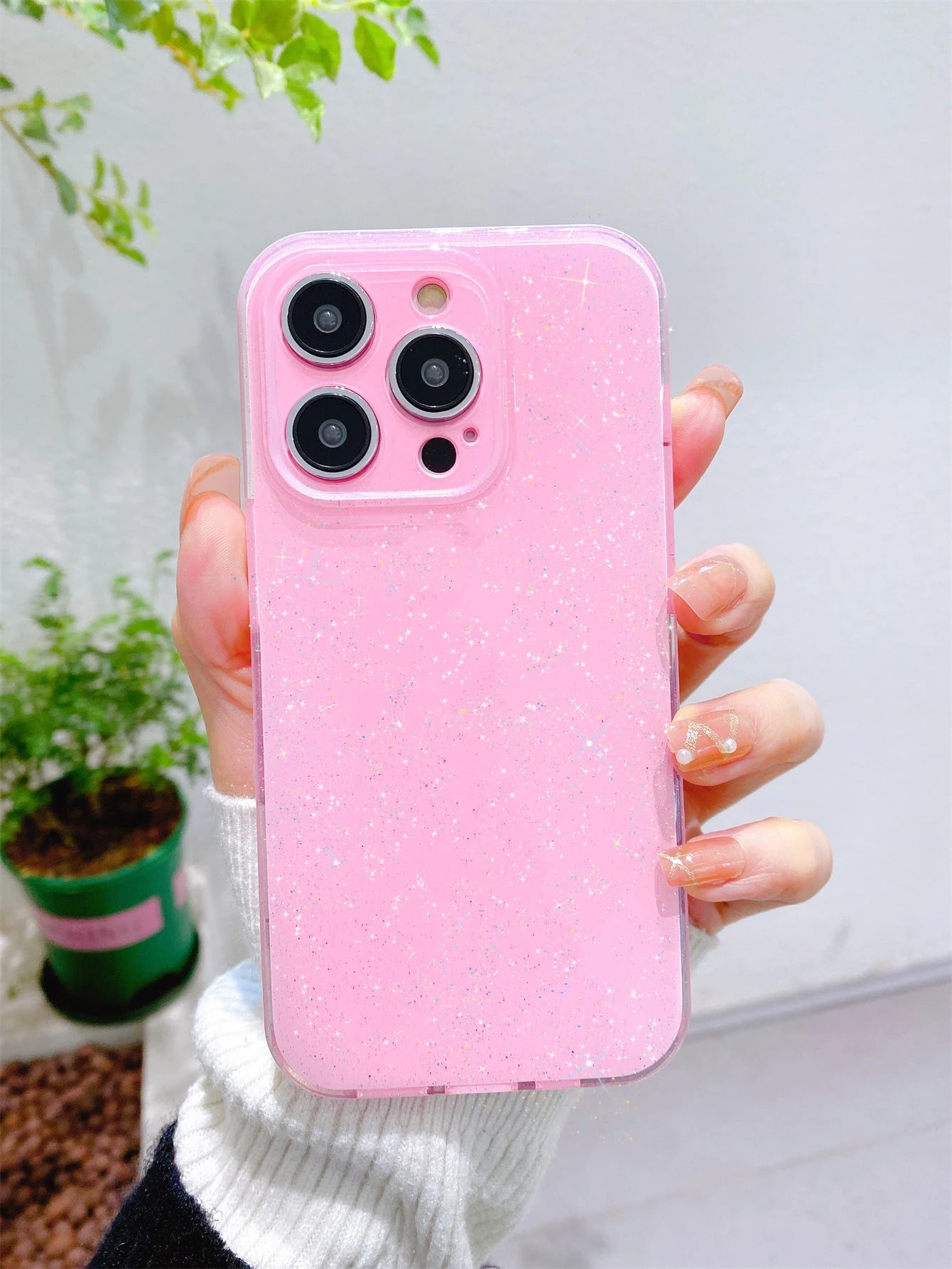 1pc High-Quality Pink Jelly Glitter Soft TPU Phone Case, Anti-Fall, Anti-Sweat, Anti-Fingerprint, Wear-Resistant, Non-Fading, Compatible With IPhone 17Pro Max/17Pro/17/16plus/16Pro Max/16/16Pro/15Pro