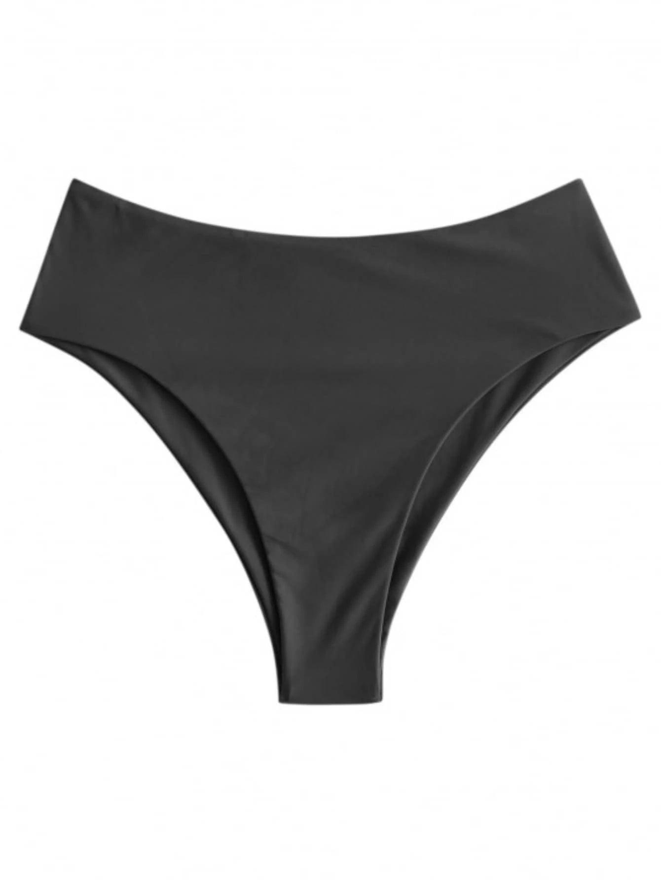 1pc High-Waist Solid Color Casual Swimwear Briefs, Vacation/Beach Bikini For Summer Black