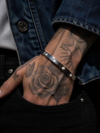 1pc Hip-Hop Fashion Stainless Steel Men's Bracelet, Four-Leaf Flower Steel Color Men's Bracelet, Men's Back To School Season Commute Hip-Hop Jewelry