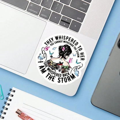 1PC I Am The Storm Sticker, Inspirational Warrior Quote Laptop Decal, Butterfly Women Rights Water Bottle & Tumbler Sticker, Waterproof Durable Vinyl Die Cut Decal For Feminism Car Decor, Empowering G