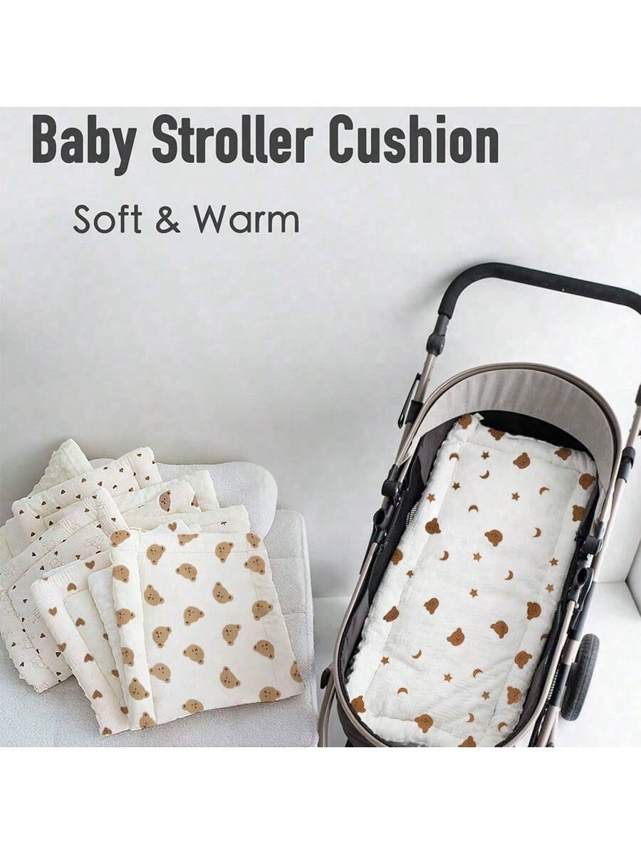 1pc Infant Stroller Seat Cushion, Cartoon Cute Pattern- High Quality 3D Bead Plush, Skin-Friendly Soft, Reversible, Suitable For High View Travel Strollers, Most Baby Carriages, Perfect Gift For Baby
