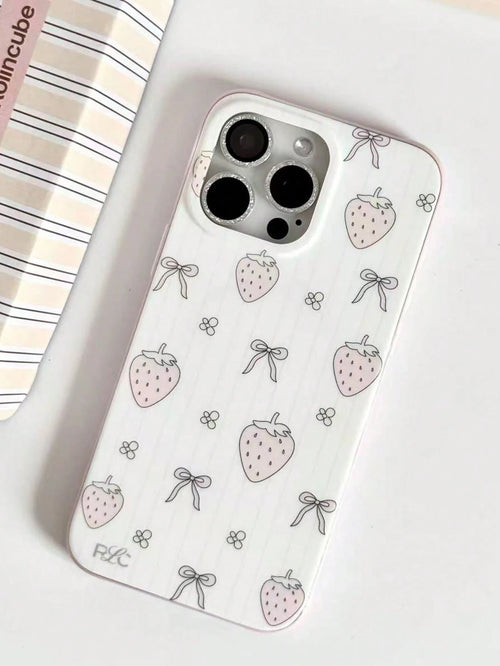 1PC Ins Strawberry Bow IMD Full Coverage Anti-Drop TPU Phone Case Compatible With Apple 11 Pro Max/12 Pro Max/13 Pro Max/14 Pro Max/15 Pro Max/16 Pro Max/17 Pro Max