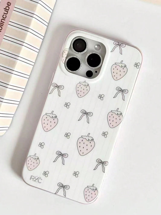 1PC Ins Strawberry Bow IMD Full Coverage Anti-Drop TPU Phone Case Compatible With Apple 11 Pro Max/12 Pro Max/13 Pro Max/14 Pro Max/15 Pro Max/16 Pro Max/17 Pro Max