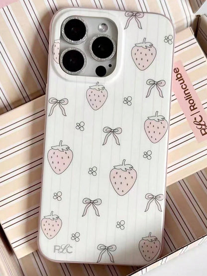 1PC Ins Strawberry Bow IMD Full Coverage Anti-Drop TPU Phone Case Compatible With Apple 11 Pro Max/12 Pro Max/13 Pro Max/14 Pro Max/15 Pro Max/16 Pro Max/17 Pro Max