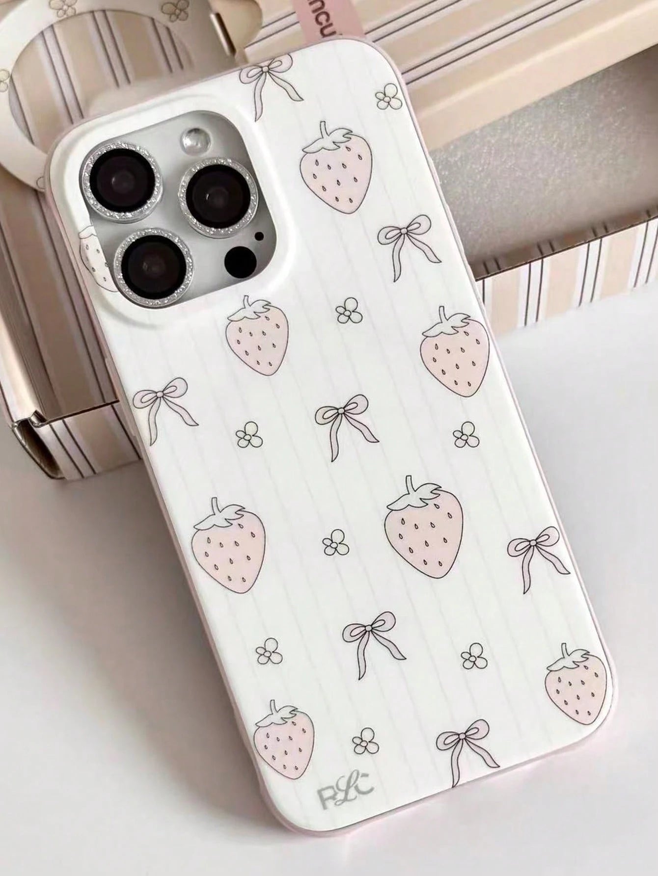 1PC Ins Strawberry Bow IMD Full Coverage Anti-Drop TPU Phone Case Compatible With Apple 11 Pro Max/12 Pro Max/13 Pro Max/14 Pro Max/15 Pro Max/16 Pro Max/17 Pro Max