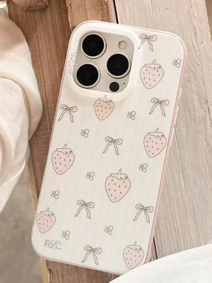 1PC Ins Strawberry Bow IMD Full Coverage Anti-Drop TPU Phone Case Compatible With Apple 11 Pro Max/12 Pro Max/13 Pro Max/14 Pro Max/15 Pro Max/16 Pro Max/17 Pro Max