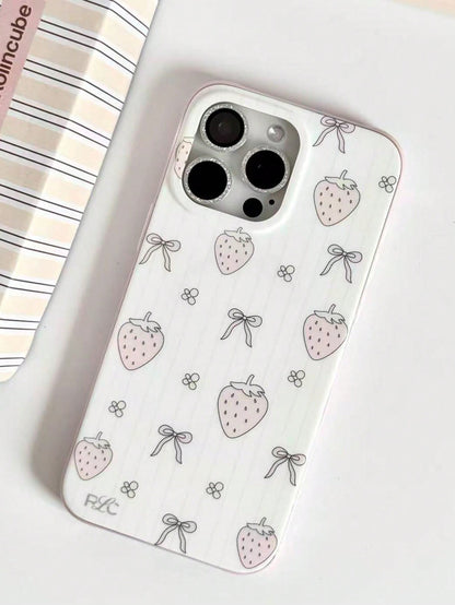 1PC Ins Strawberry Bow IMD Full Coverage Anti-Drop TPU Phone Case Compatible With Apple 11 Pro Max/12 Pro Max/13 Pro Max/14 Pro Max/15 Pro Max/16 Pro Max/17 Pro Max