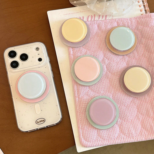 1pc INS Style Magnetic Phone Holder, Strong Adsorption, Original Korean Fresh Contrast Color, Suitable For MagSafe Magnetic Holder, Expandable Air Cushion Stand, Macaron Solid Color, Compatible With A