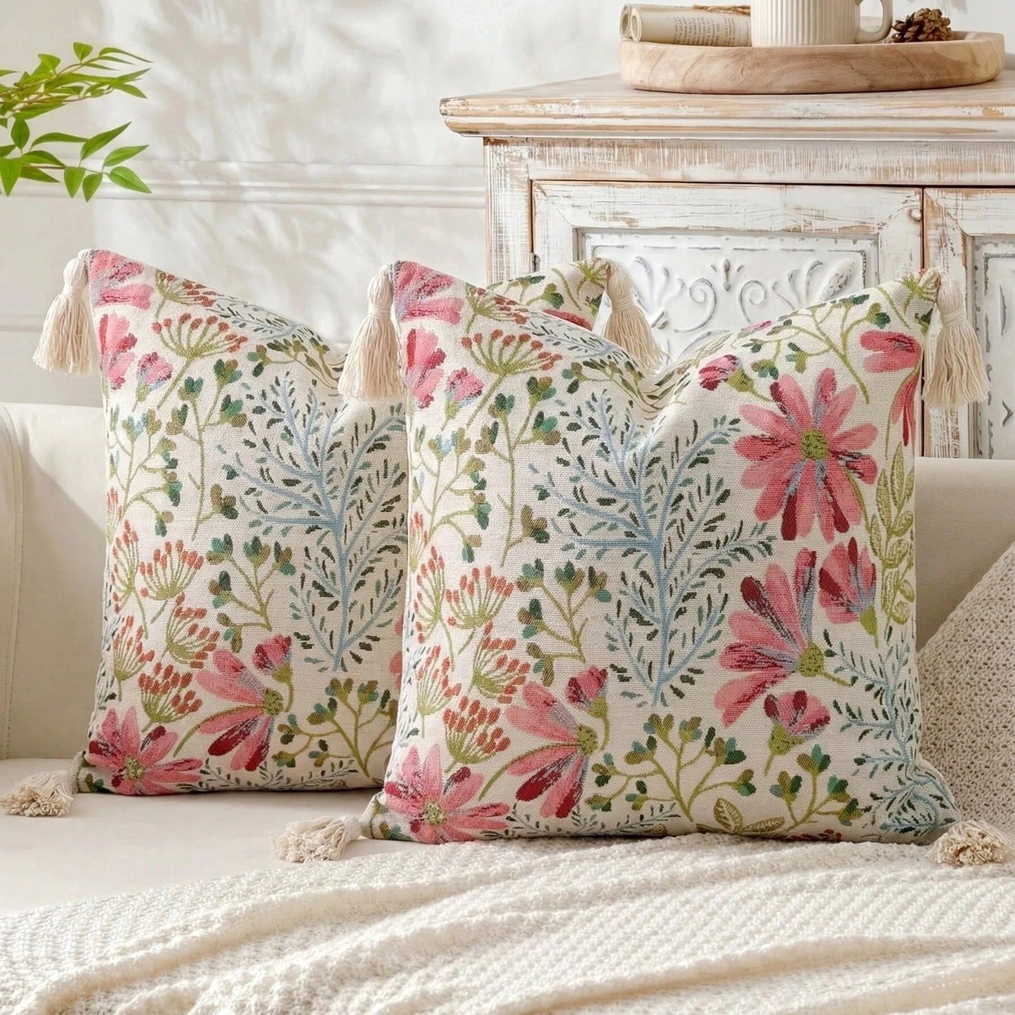 1pc Jacquard Fabric Lace Tassel Ball Pillow, Back To School Decor, Dorm Soft Decoration Pillow, Wedding Decoration Pillow, Sofa Soft Cushion, Floral Pattern Pillowcase, Bed Head Decor Pillow, Farmhous