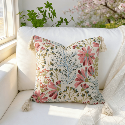 1pc Jacquard Fabric Lace Tassel Ball Pillow, Back To School Decor, Dorm Soft Decoration Pillow, Wedding Decoration Pillow, Sofa Soft Cushion, Floral Pattern Pillowcase, Bed Head Decor Pillow, Farmhous