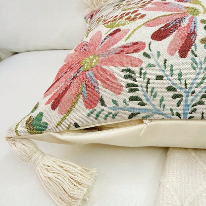 1pc Jacquard Fabric Lace Tassel Ball Pillow, Back To School Decor, Dorm Soft Decoration Pillow, Wedding Decoration Pillow, Sofa Soft Cushion, Floral Pattern Pillowcase, Bed Head Decor Pillow, Farmhous