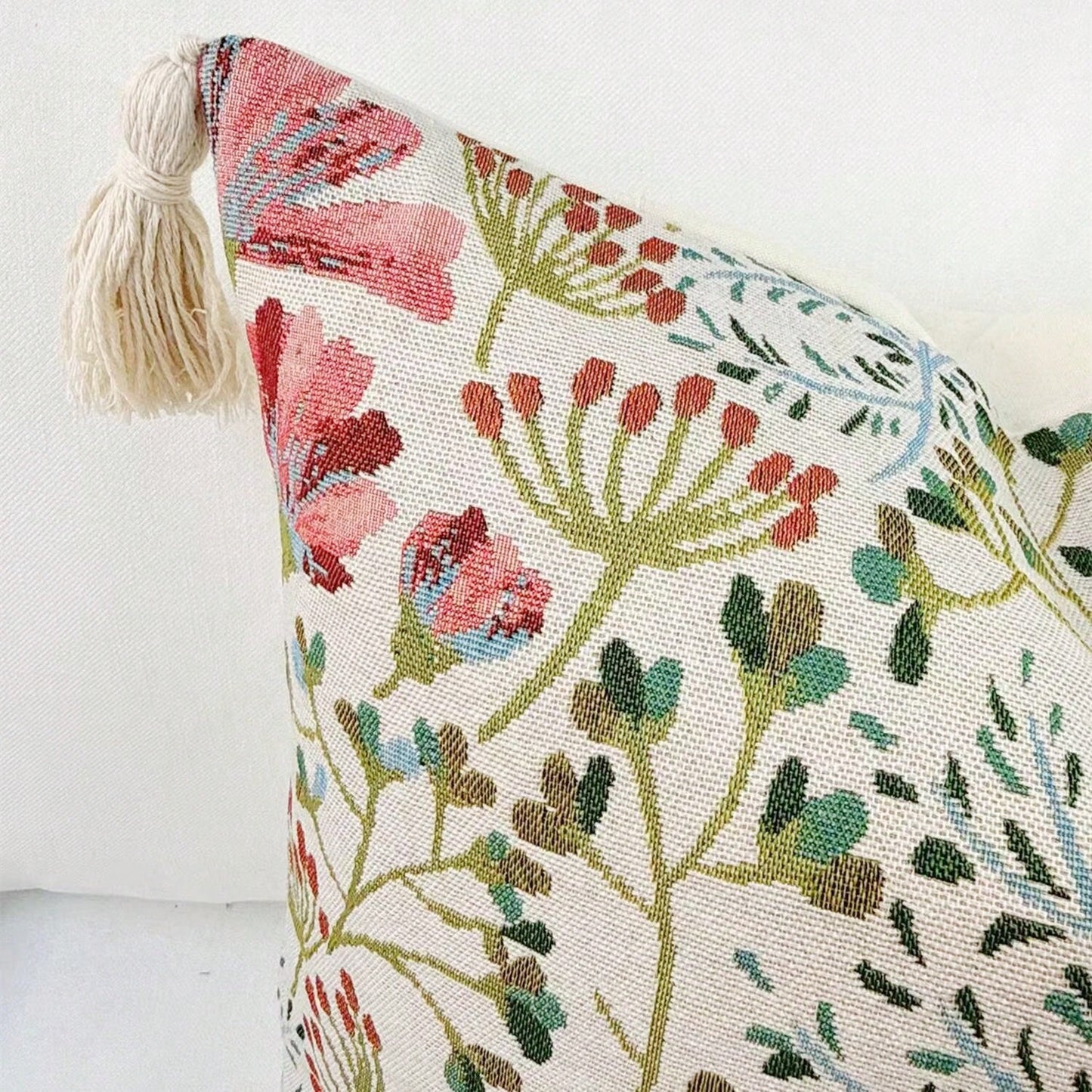 1pc Jacquard Fabric Lace Tassel Ball Pillow, Back To School Decor, Dorm Soft Decoration Pillow, Wedding Decoration Pillow, Sofa Soft Cushion, Floral Pattern Pillowcase, Bed Head Decor Pillow, Farmhous