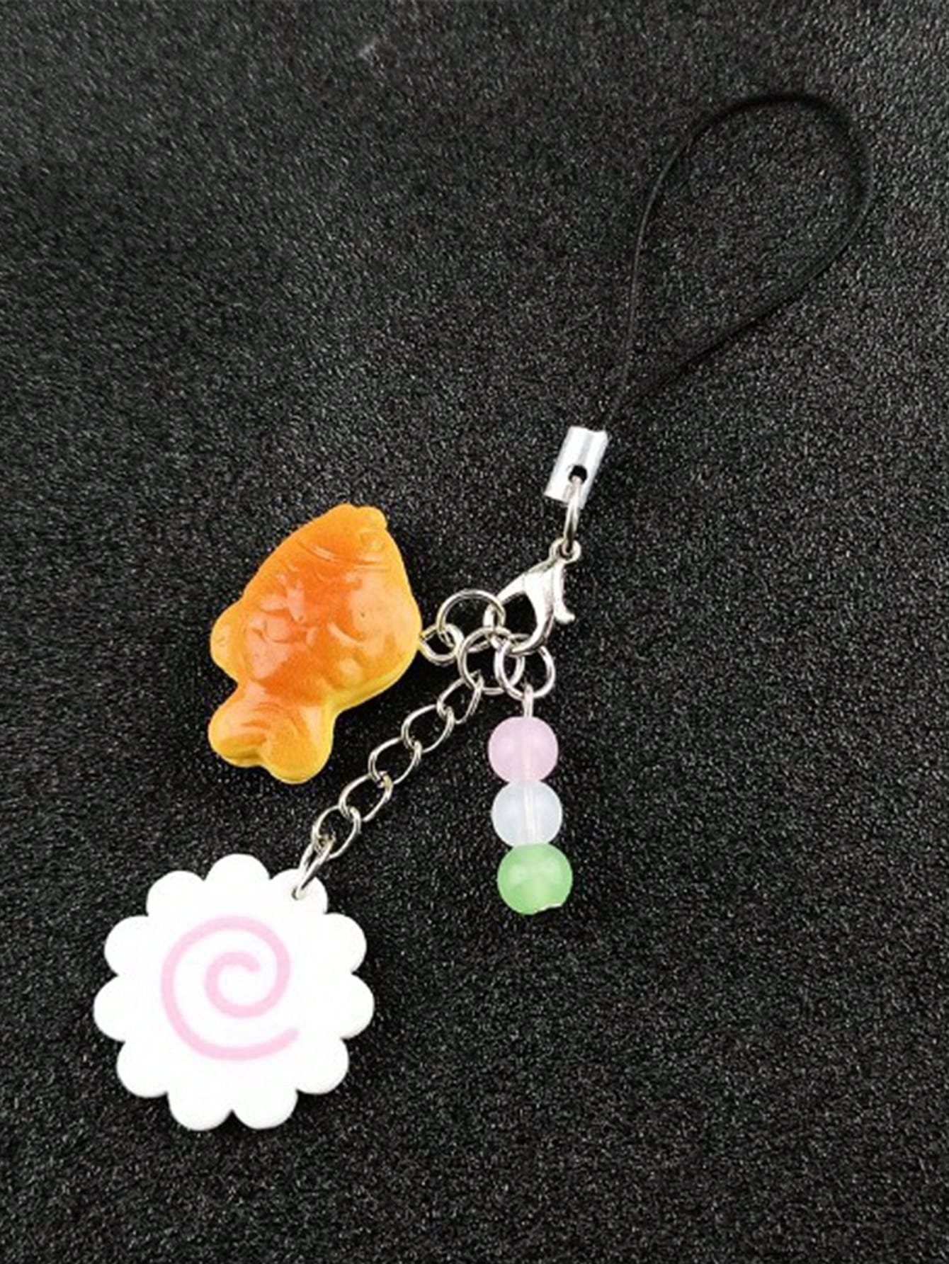 1pc Japanese Fish-Shaped Dessert Handmade Beaded Phone Charm, Pendant, Keychain, Bag Accessory, Compatible With Apple IPods Pro Bluetooth Earphone Case, Holiday Gift (Women's)