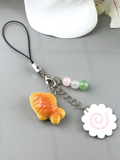 1pc Japanese Fish-Shaped Dessert Handmade Beaded Phone Charm, Pendant, Keychain, Bag Accessory, Compatible With Apple IPods Pro Bluetooth Earphone Case, Holiday Gift (Women's)