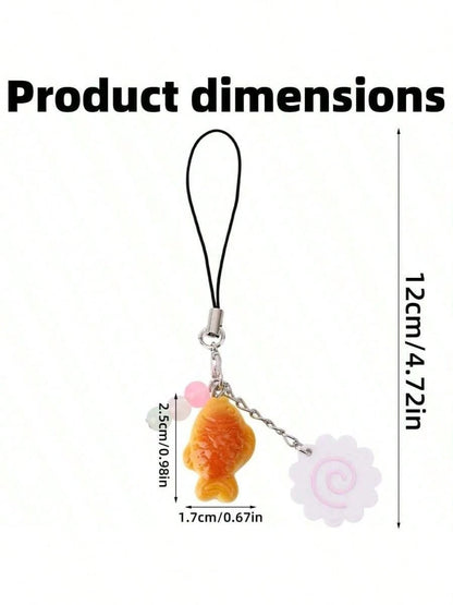 1pc Japanese Fish-Shaped Dessert Handmade Beaded Phone Charm, Pendant, Keychain, Bag Accessory, Compatible With Apple IPods Pro Bluetooth Earphone Case, Holiday Gift (Women's)
