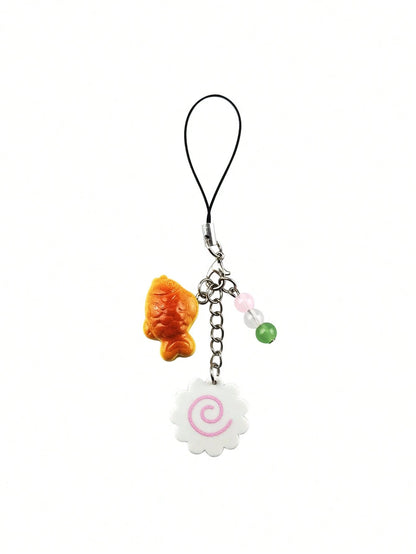 1pc Japanese Fish-Shaped Dessert Handmade Beaded Phone Charm, Pendant, Keychain, Bag Accessory, Compatible With Apple IPods Pro Bluetooth Earphone Case, Holiday Gift (Women's)