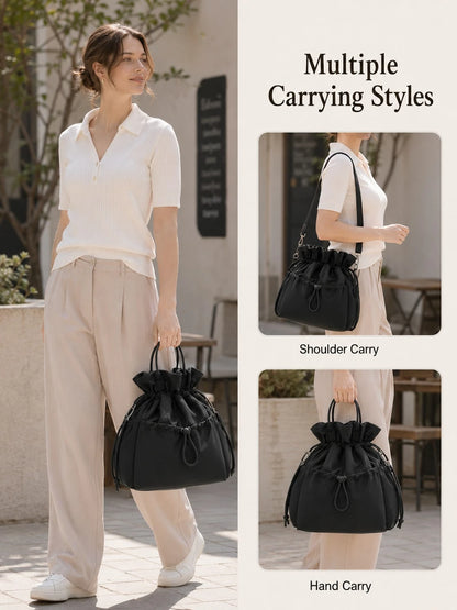 1pc Japanese Style Drawstring Large Capacity Insulated Lunch Bag, Leak-Proof Crossbody Bento Bag (With Adjustable Shoulder Strap/Dual Handles), Portable Reusable Cooler Bag, Suitable For Back To Schoo