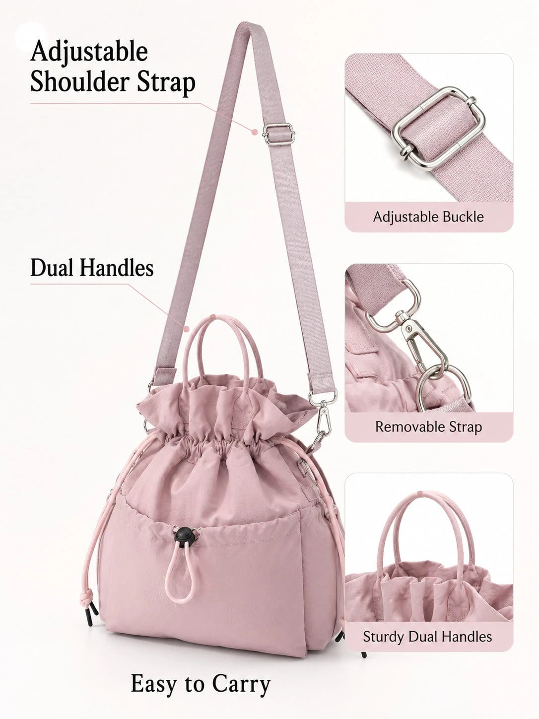 1pc Japanese Style Drawstring Large Capacity Insulated Lunch Bag, Leak-Proof Crossbody Bento Bag (With Adjustable Shoulder Strap/Dual Handles), Portable Reusable Cooler Bag, Suitable For Back To Schoo
