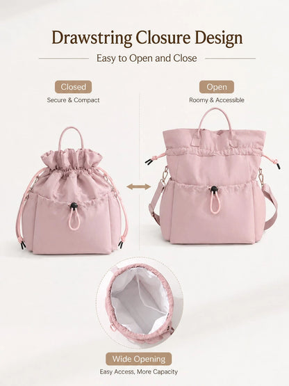 1pc Japanese Style Drawstring Large Capacity Insulated Lunch Bag, Leak-Proof Crossbody Bento Bag (With Adjustable Shoulder Strap/Dual Handles), Portable Reusable Cooler Bag, Suitable For Back To Schoo