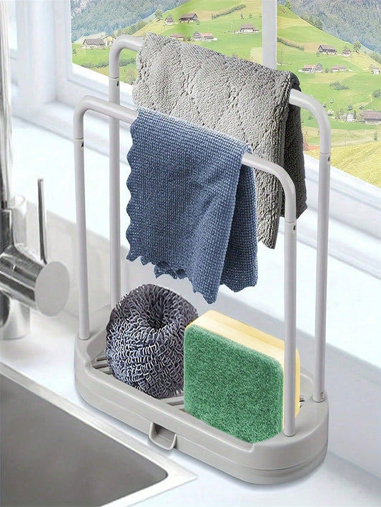 1pc Kitchen Sink Caddy Organizer Rack, Suitable For Storing Sponges, Cloths, Brushes, Scourers And Other Items, Kitchen Storage And Organization, Shelf And Holder