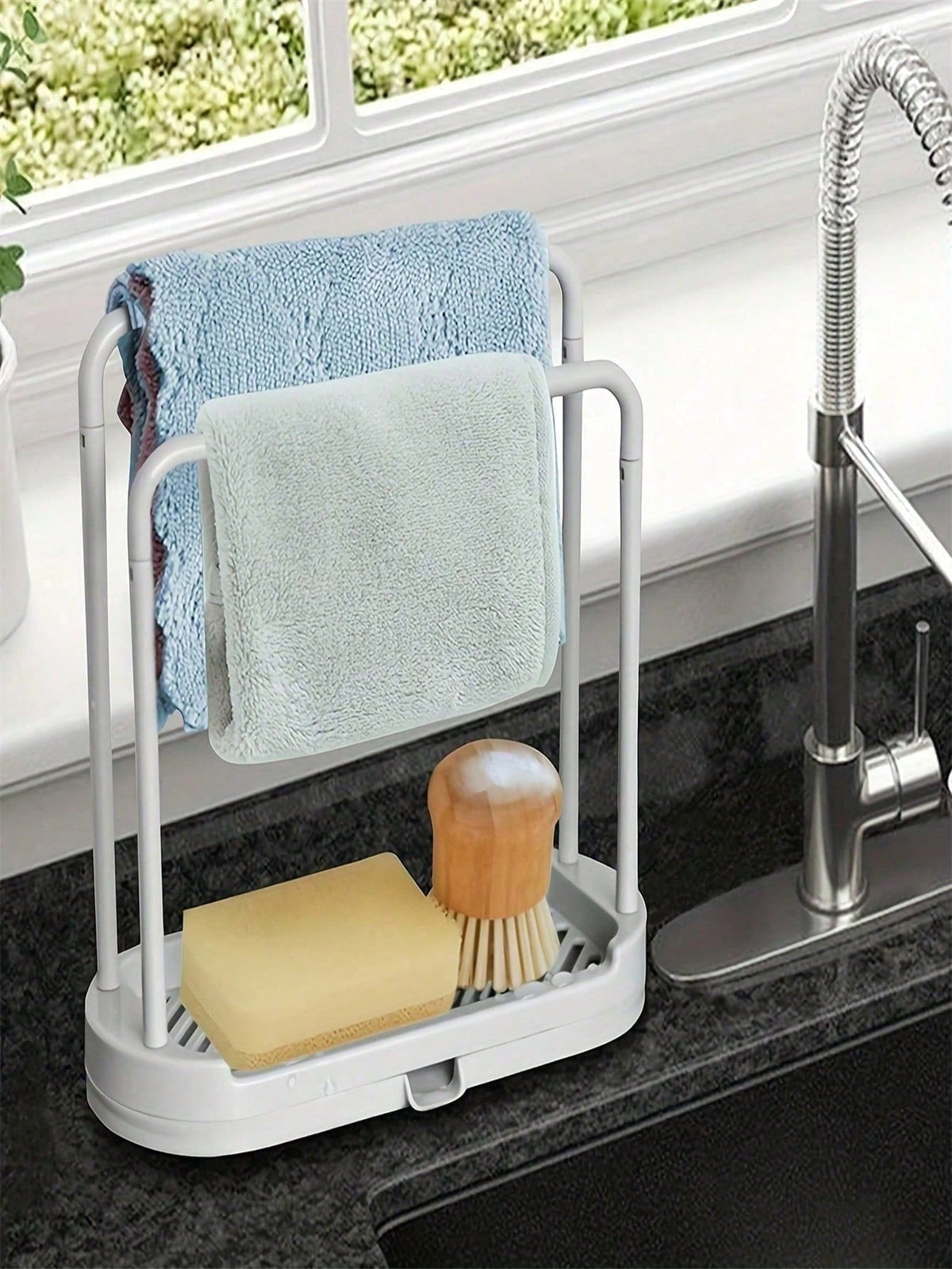 1pc Kitchen Sink Caddy Organizer Rack, Suitable For Storing Sponges, Cloths, Brushes, Scourers And Other Items, Kitchen Storage And Organization, Shelf And Holder
