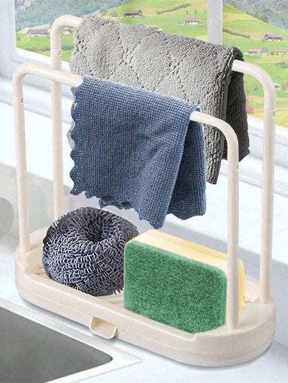 1pc Kitchen Sink Caddy Organizer Rack, Suitable For Storing Sponges, Cloths, Brushes, Scourers And Other Items, Kitchen Storage And Organization, Shelf And Holder