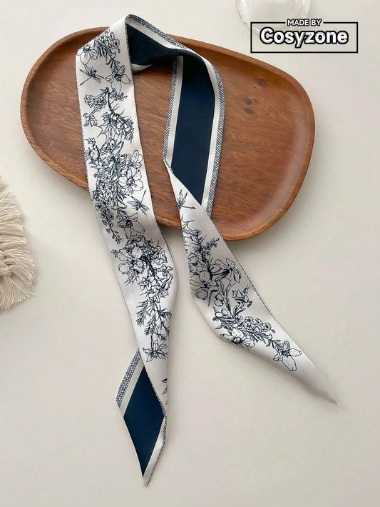 1pc Ladies' Spring/Summer Floral Print Imitation Silk Scarf With Tassel For Neck Decoration, Hair Tie, Bag Accessory, Daily Wear Elegant Bandana,Hair Band,Head Band Ideal For Dressing Up Your Look Val