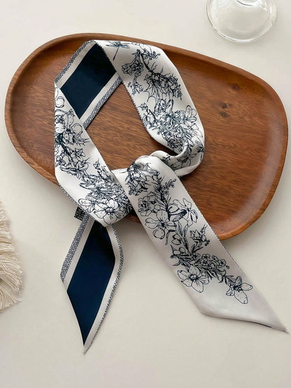 1pc Ladies' Spring/Summer Floral Print Imitation Silk Scarf With Tassel For Neck Decoration, Hair Tie, Bag Accessory, Daily Wear Elegant Bandana,Hair Band,Head Band Ideal For Dressing Up Your Look Val