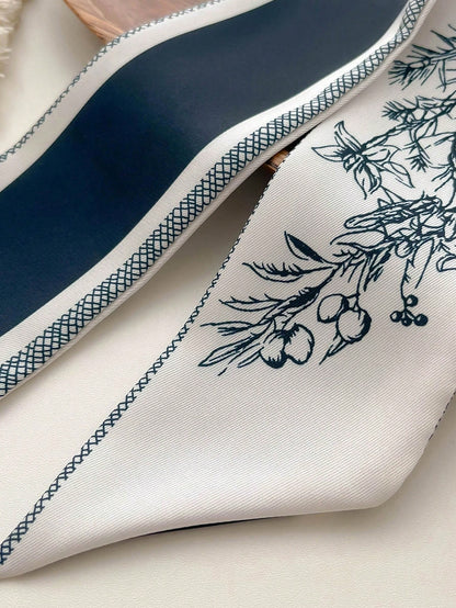 1pc Ladies' Spring/Summer Floral Print Imitation Silk Scarf With Tassel For Neck Decoration, Hair Tie, Bag Accessory, Daily Wear Elegant Bandana,Hair Band,Head Band Ideal For Dressing Up Your Look Val