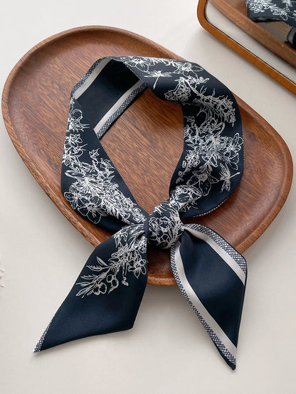 1pc Ladies' Spring/Summer Floral Print Imitation Silk Scarf With Tassel For Neck Decoration, Hair Tie, Bag Accessory, Daily Wear Elegant Bandana,Hair Band,Head Band Ideal For Dressing Up Your Look Val