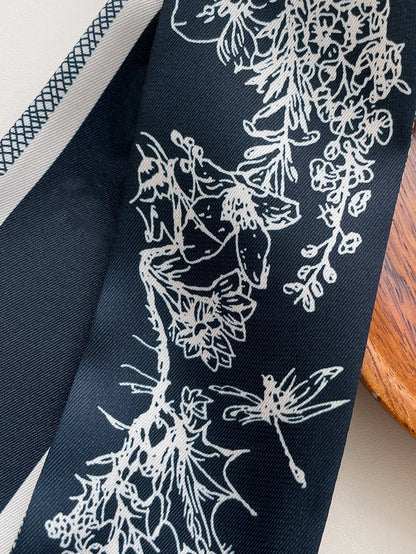 1pc Ladies' Spring/Summer Floral Print Imitation Silk Scarf With Tassel For Neck Decoration, Hair Tie, Bag Accessory, Daily Wear Elegant Bandana,Hair Band,Head Band Ideal For Dressing Up Your Look Val