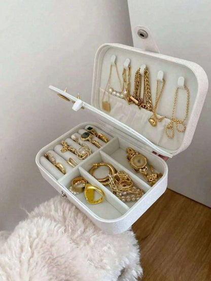 1pc Large Capacity Double-Layer Jewelry Box, PU Leather Jewelry Storage Box, Suitable For Women & Girls, Double-Layer Portable Mini Travel Case For Storing Earrings, Rings, Necklaces Makeup & Nail Pol