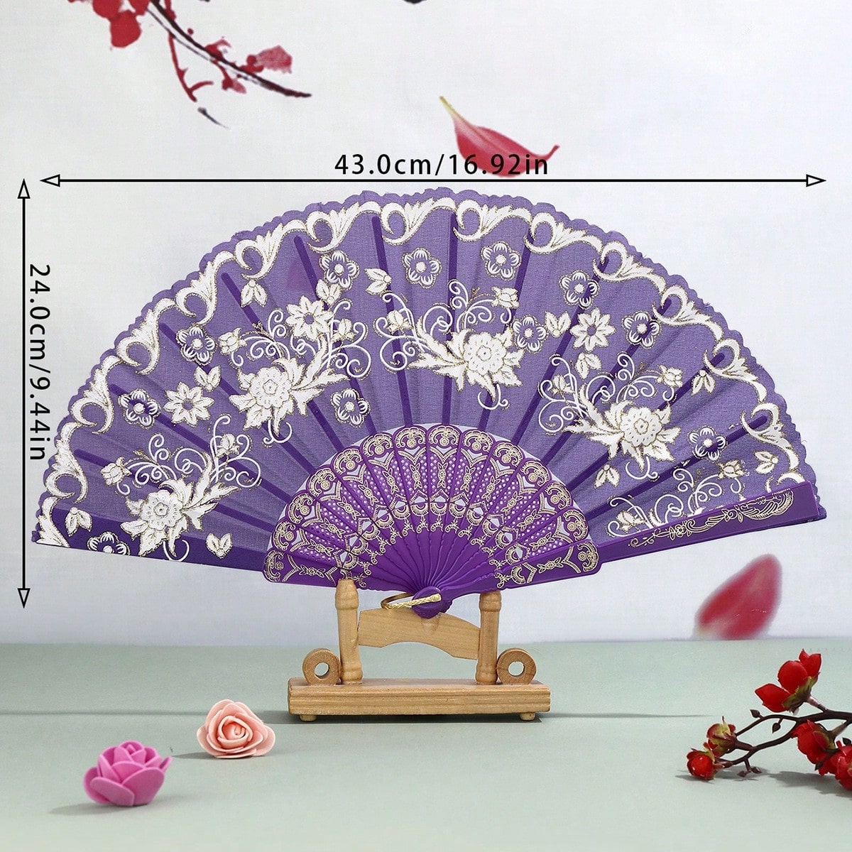 1pc Large Handheld Floral Folding Fan Handheld Carnival Fan – Perfect For Music Festivals, Carnivals, Weddings, EDM Events, Dance, Decoration, Performances And Gifts