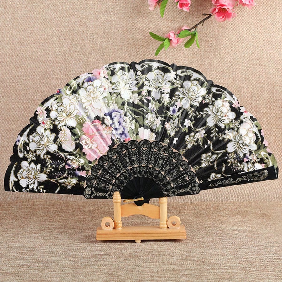 1pc Large Handheld Floral Folding Fan Handheld Carnival Fan – Perfect For Music Festivals, Carnivals, Weddings, EDM Events, Dance, Decoration, Performances And Gifts