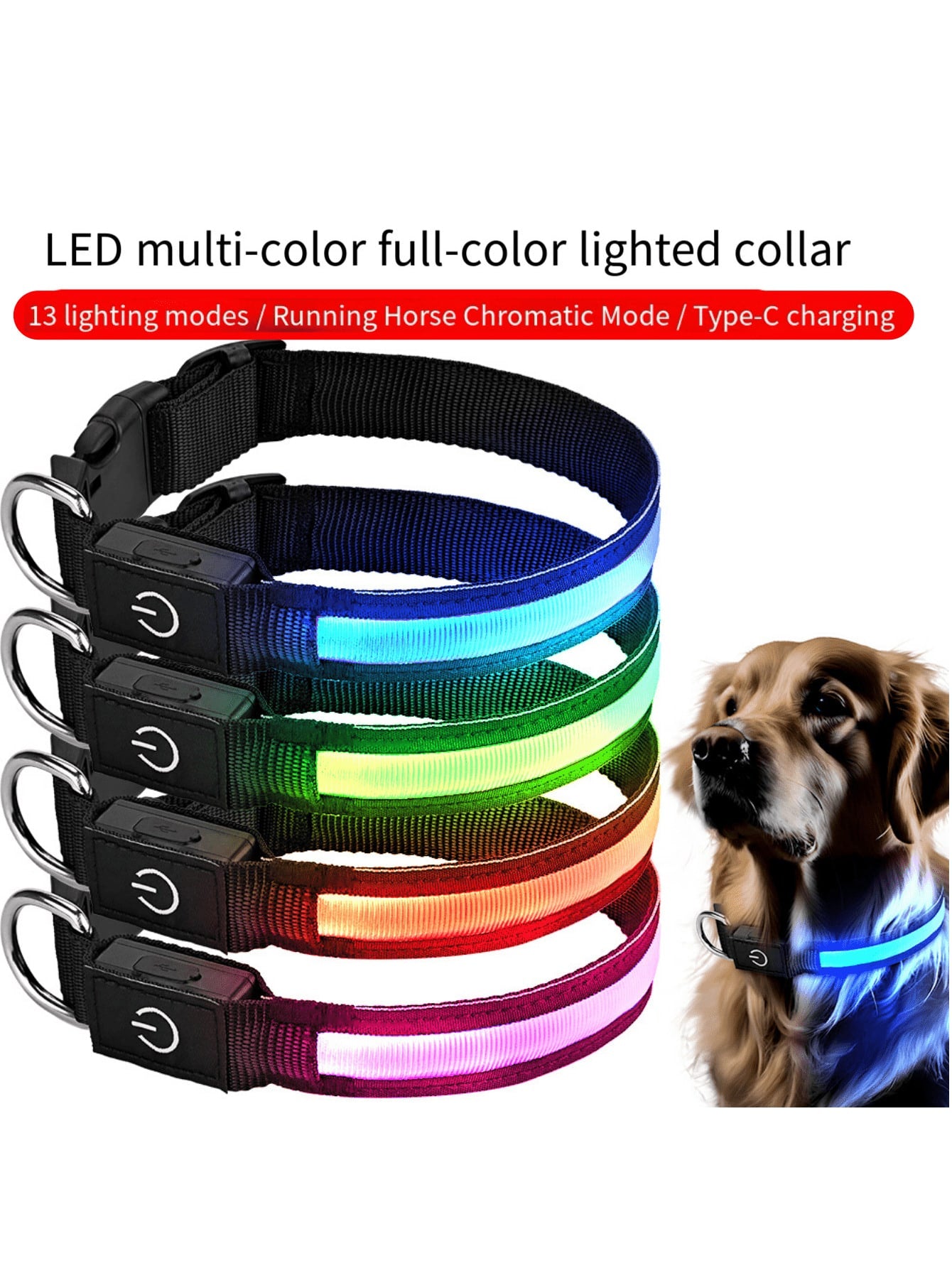 1pc LED Multi-Color Luminous Necklace, 13 Lighting Modes/Chasing Rainbow Mode/Type-C Charging