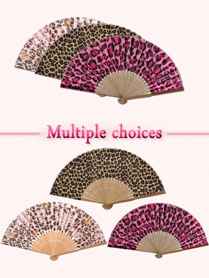 1pc Leopard Print Folding Fan, Black Frame Handheld Fan, Suitable For Summer, Travel, Beach, Festival, Outdoor Activities, Wedding, Back To School, Birthday And Party/Wedding/Home Decor/Festival Essen