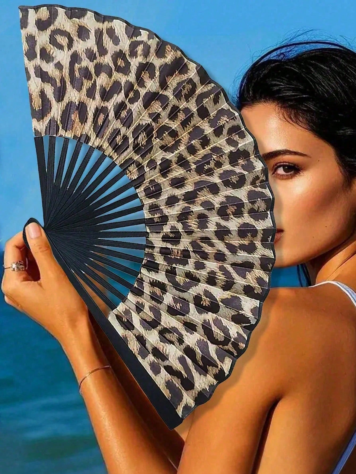 1pc Leopard Print Folding Fan, Black Frame Handheld Fan, Suitable For Summer, Travel, Beach, Festival, Outdoor Activities, Wedding, Back To School, Birthday And Party/Wedding/Home Decor/Festival Essen
