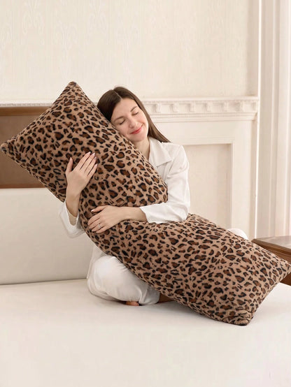 1pc Leopard Print Pillowcase, Brown Leopard Faux Fur Fluffy Long Pillowcase, Soft Fluffy Plush Pillowcase, Suitable For Bed, Sofa, Lounge Chair, Comfortable Side Sleeping Pillowcase, Pillow Insert Not