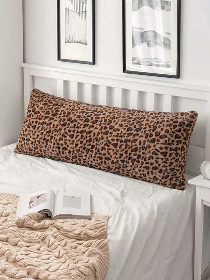 1pc Leopard Print Pillowcase, Brown Leopard Faux Fur Fluffy Long Pillowcase, Soft Fluffy Plush Pillowcase, Suitable For Bed, Sofa, Lounge Chair, Comfortable Side Sleeping Pillowcase, Pillow Insert Not