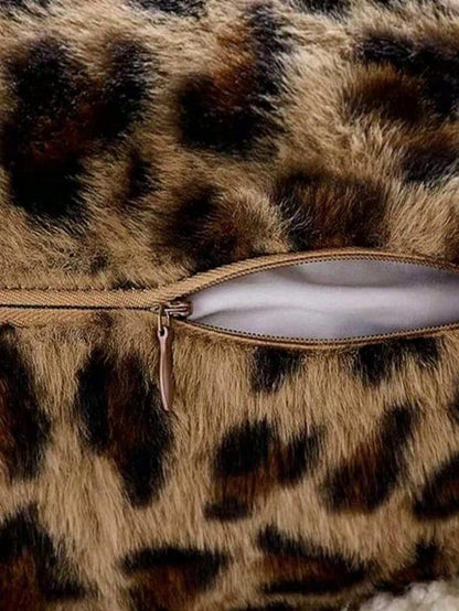 1pc Leopard Print Pillowcase, Brown Leopard Faux Fur Fluffy Long Pillowcase, Soft Fluffy Plush Pillowcase, Suitable For Bed, Sofa, Lounge Chair, Comfortable Side Sleeping Pillowcase, Pillow Insert Not