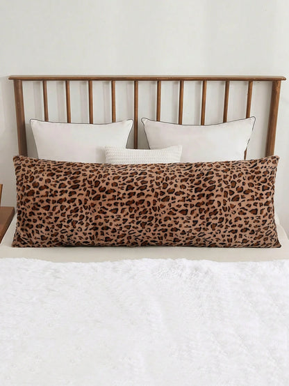 1pc Leopard Print Pillowcase, Brown Leopard Faux Fur Fluffy Long Pillowcase, Soft Fluffy Plush Pillowcase, Suitable For Bed, Sofa, Lounge Chair, Comfortable Side Sleeping Pillowcase, Pillow Insert Not