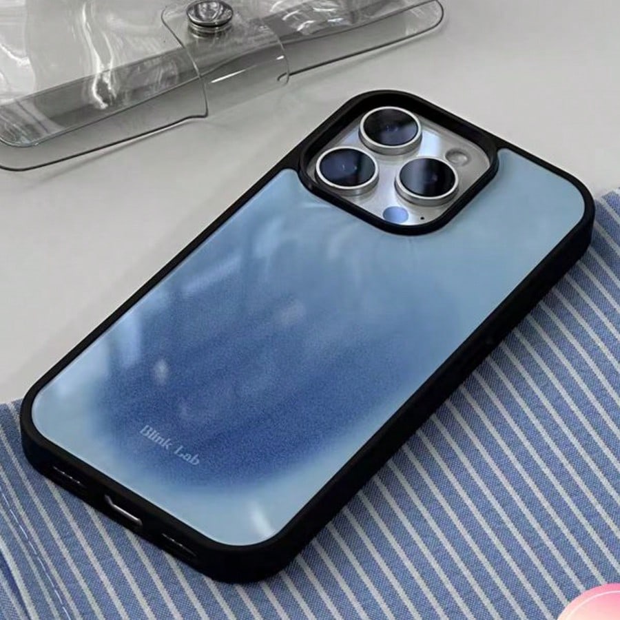 1pc Light Blue Universe Glossy Minimalist Phone Case Compatible With Apple 17 Pro Max/16/15