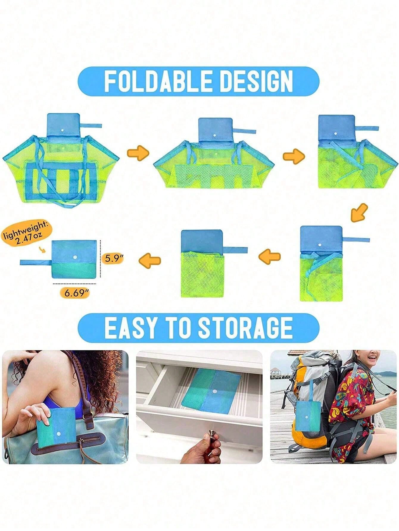 1pc Lightweight,Foldable Large Capacity Beach Bag,Capacity Mesh Beach Toy Storage Bag, Sports Tool Bag,Outdoors, Travel, Outings,Stadium,Sports