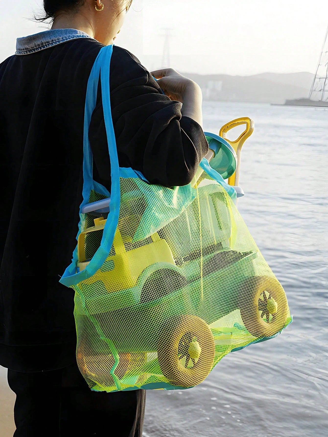 1pc Lightweight,Foldable Large Capacity Beach Bag,Capacity Mesh Beach Toy Storage Bag, Sports Tool Bag,Outdoors, Travel, Outings,Stadium,Sports