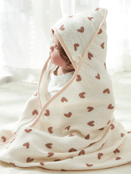 1pc Lightweight Hooded Baby Bath Towel, Cute Print, Soft & Skin-Friendly, Suitable For All Seasons, For Infants And Toddlers